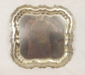 Very Large Silver Plated Square Tray With Heraldic Crest By Jordan Of Sheffield