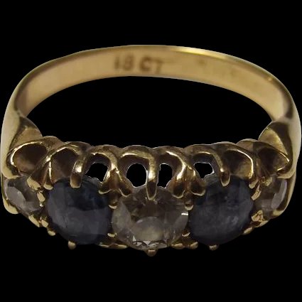 Victorian 18ct Gold Old Cut Diamond & Sapphire Ring, UK Size 'L' (US 5 3/4)