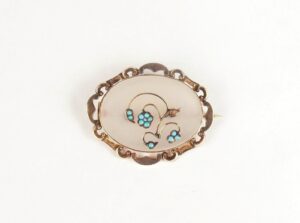 Victorian 9ct Yellow Gold Moonstone & Turquoise Brooch