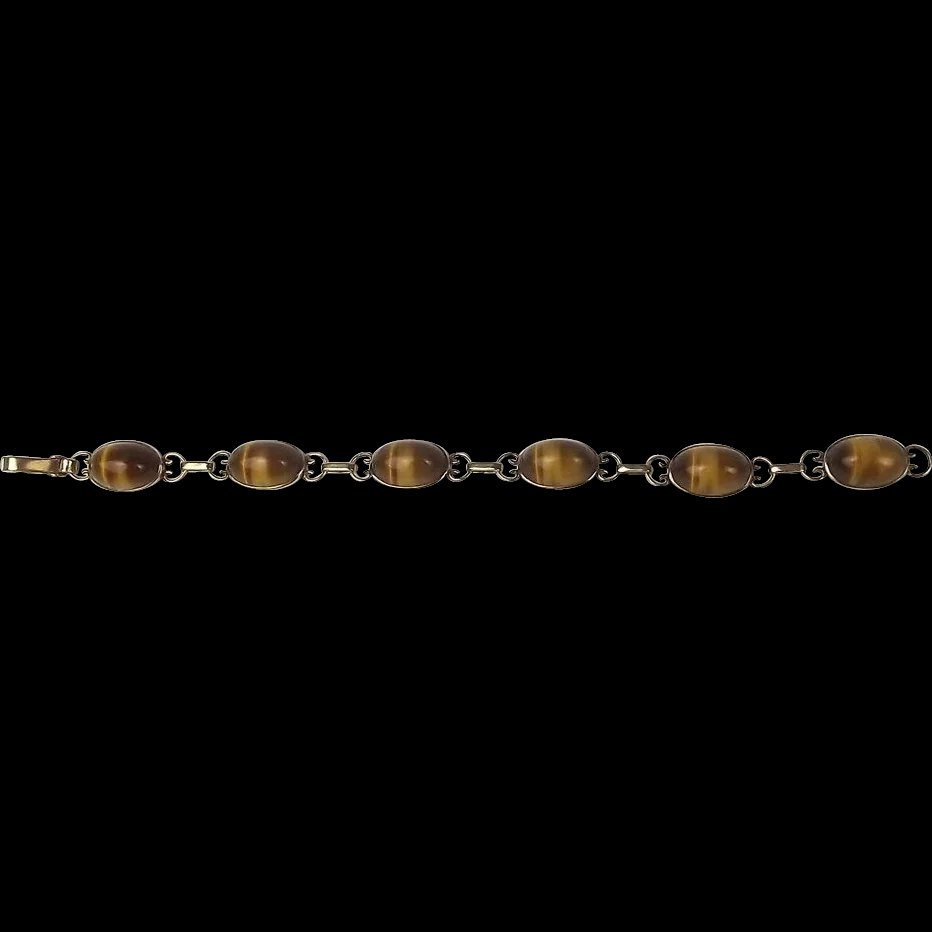 Victorian 9ct Yellow Gold Tigers Eye Bracelet