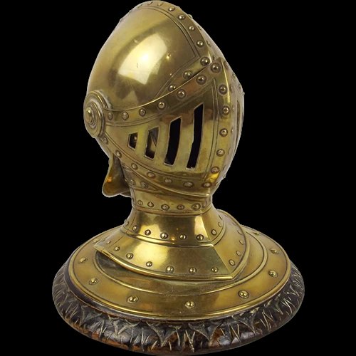 Victorian Brass Knights Helmet Inkwell