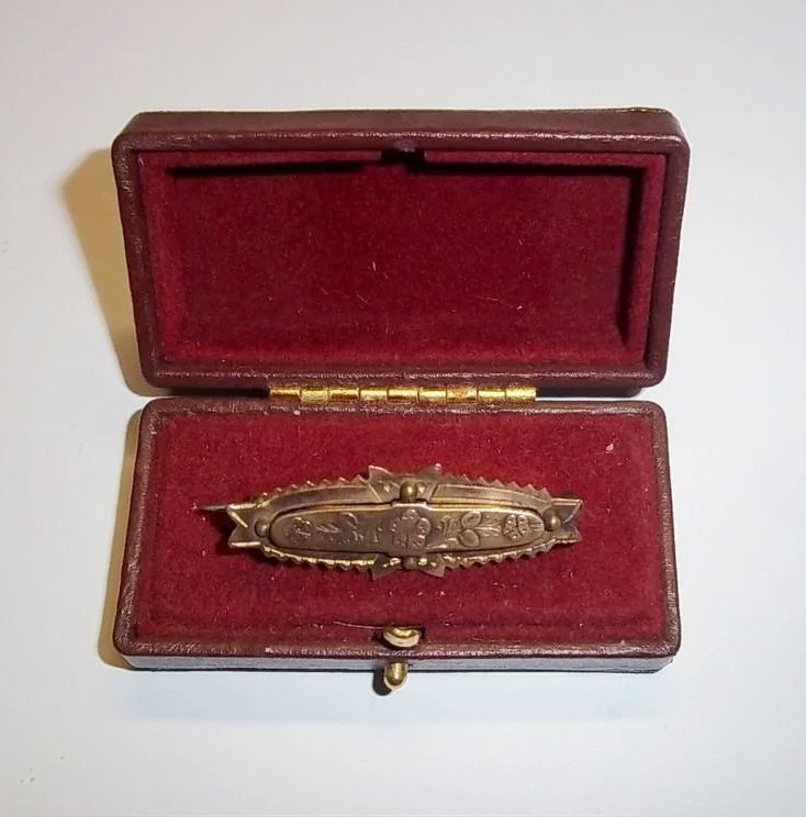 Victorian Cased 9 Ct Gold Veneer Aesthetic Style Brooch