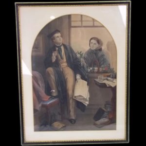 A Victorian Colored Mezzotint Of An Undergraduate And His Love c.1860