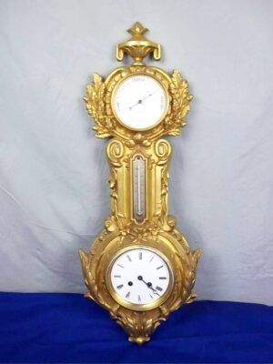 Victorian Gilt Cast Iron 8 Day Striking Wall Clock/Barometer/Thermotemeter