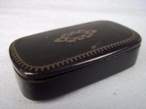 A Victorian Paper Mache Inlaid Snuff Box