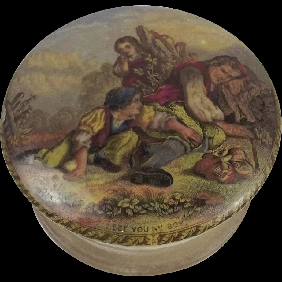 Victorian Prattware Lidded Pot ‘I See You My Boy’