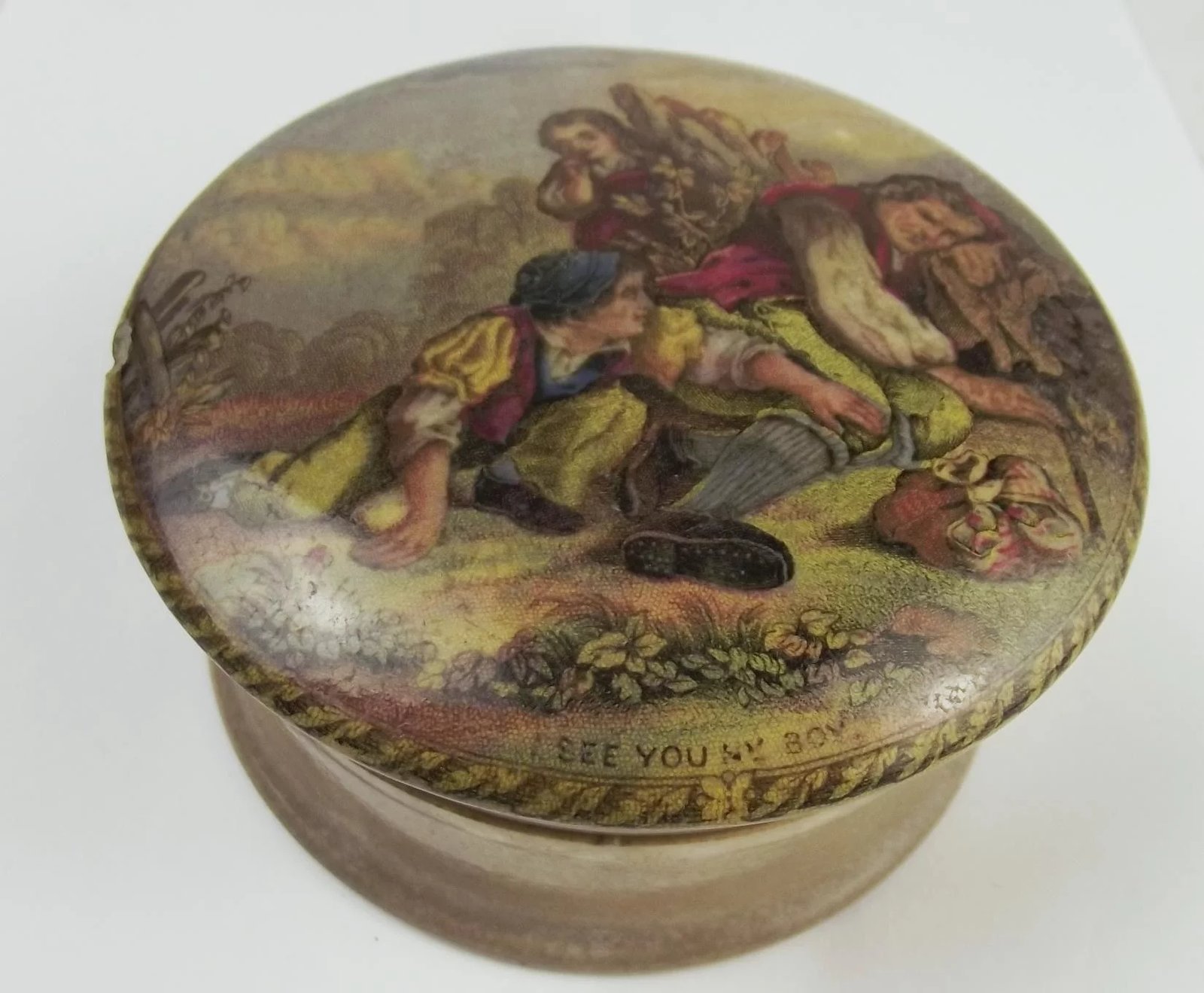 Victorian Prattware Lidded Pot ‘I See You My Boy’ - Image 3
