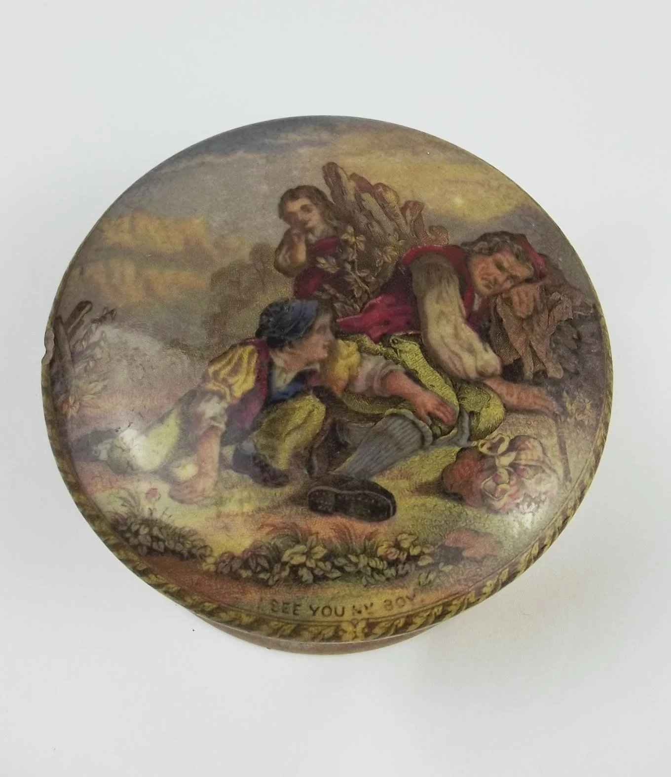 Victorian Prattware Lidded Pot ‘I See You My Boy’ - Image 4