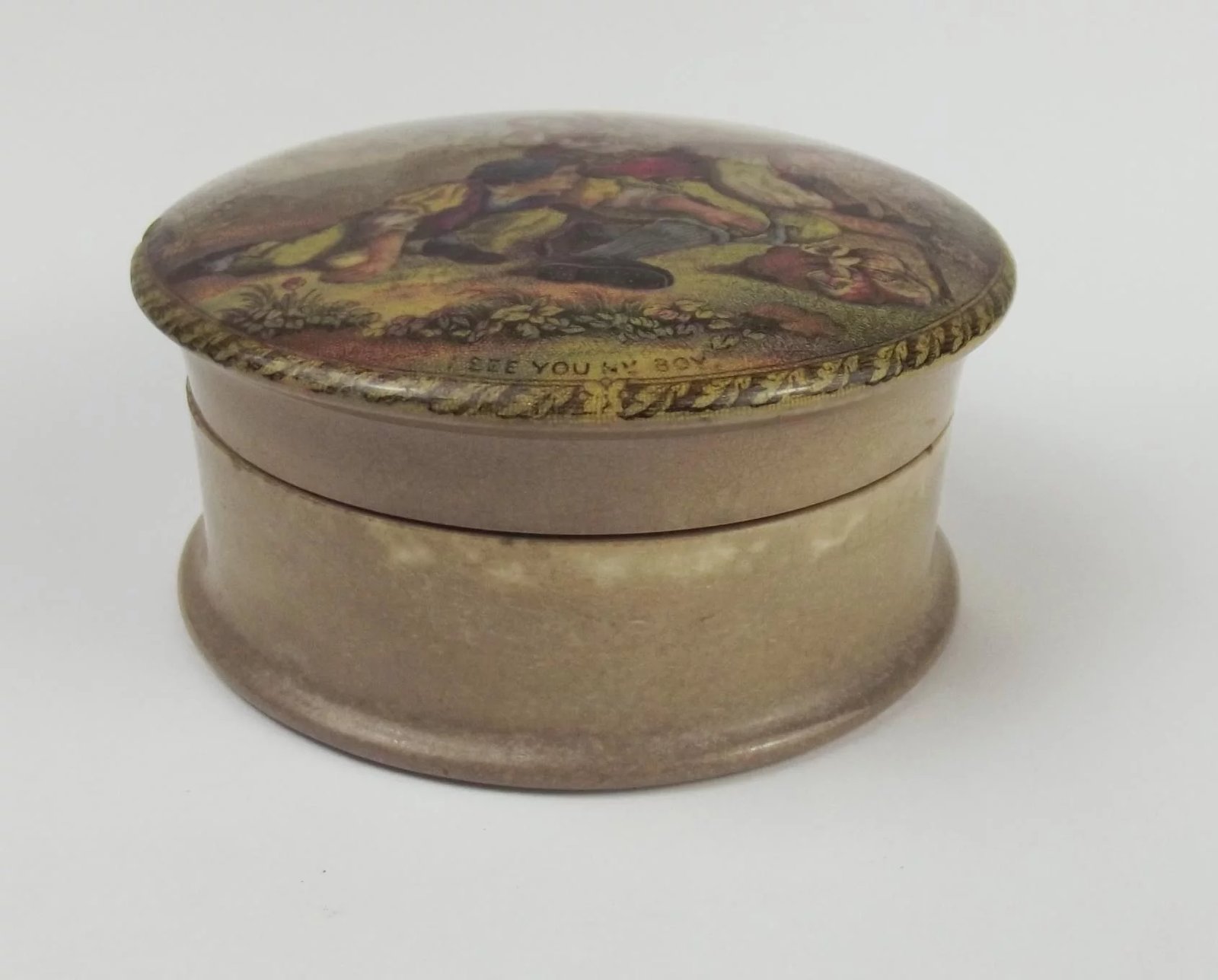 Victorian Prattware Lidded Pot ‘I See You My Boy’ - Image 7