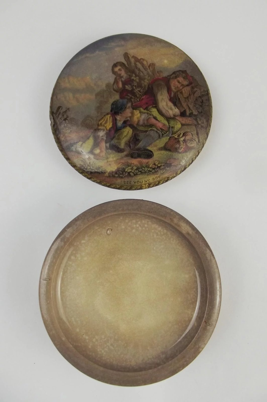 Victorian Prattware Lidded Pot ‘I See You My Boy’ - Image 9