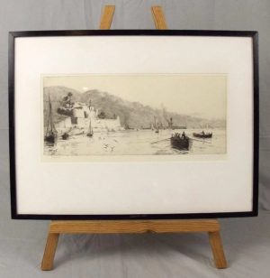 Villefrance Fort With Battleship Etching By W.L. Wyllie (1851-1931)