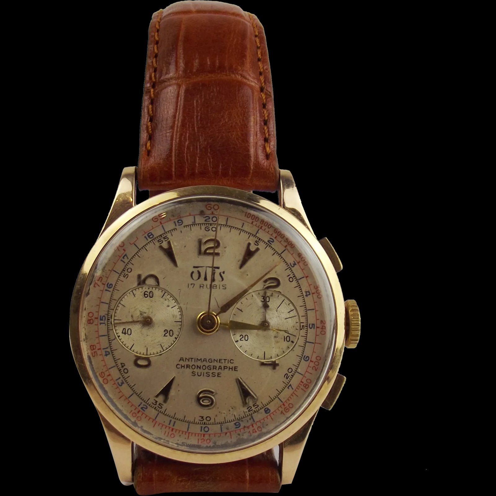 Vintage 18ct Gold Cased Otis Chronograph Suisse Wristwatch