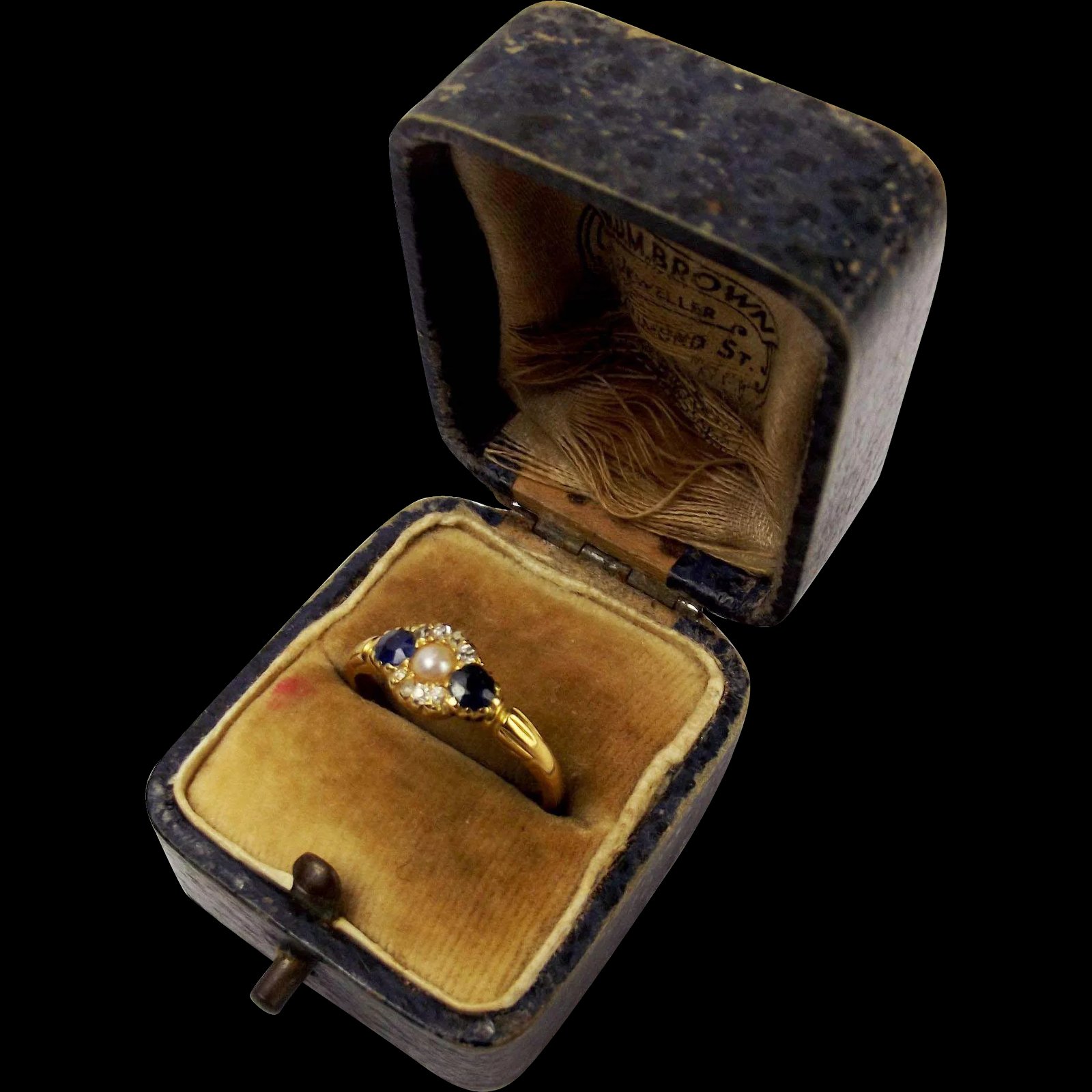 Vintage 18ct Gold, Pearl, Sapphire & Diamond Ring - UK size O+ US 7½
