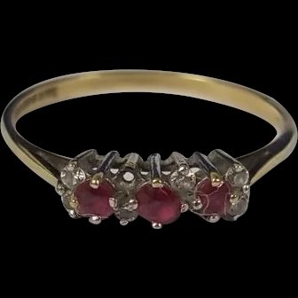 Vintage 9ct Gold 0.17 CTW Ruby & Zirconia Ring, Size Q UK (8 1/2 US)