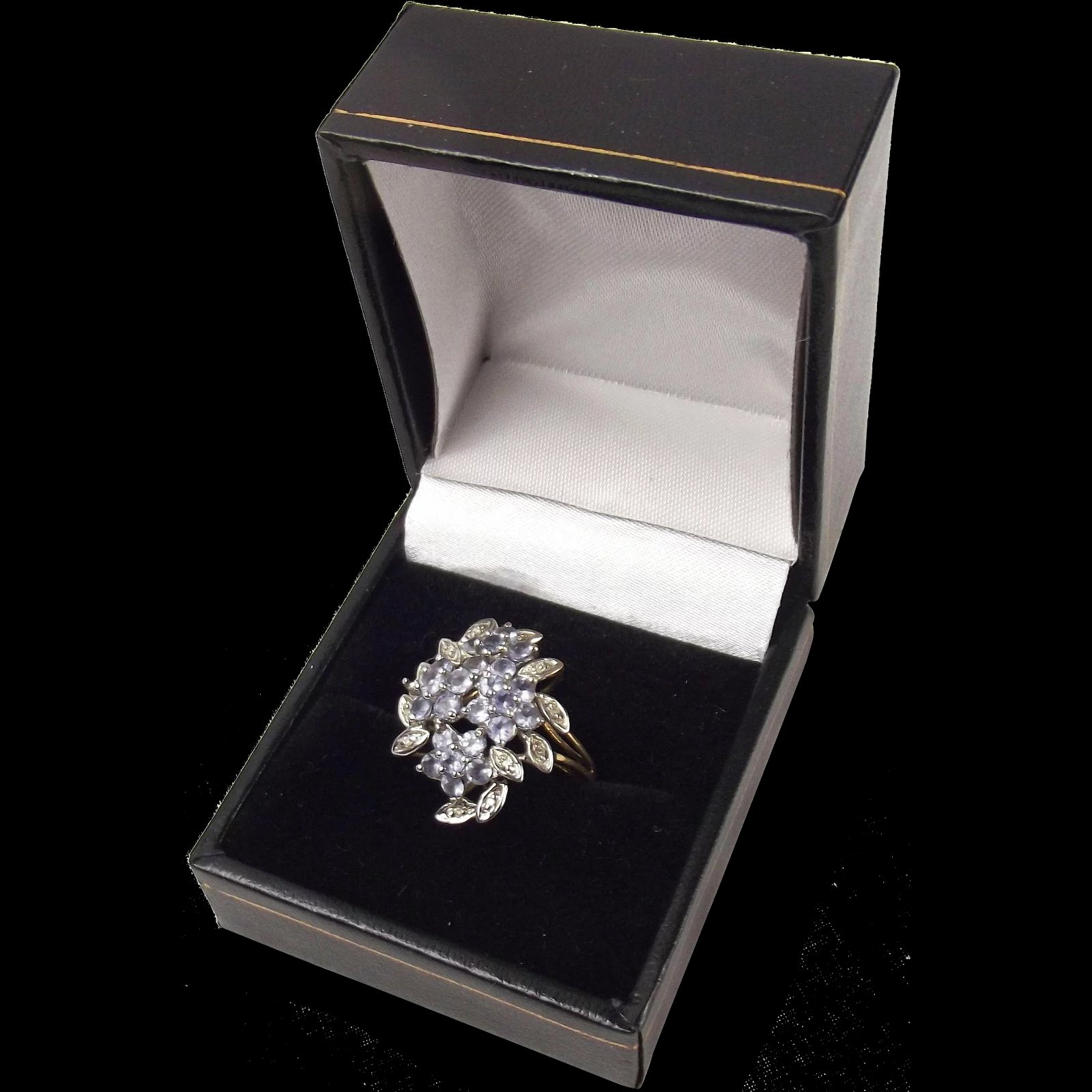 Vintage 9ct Yellow Gold Diamond & Iolite Ring UK Size M US Size 6.25