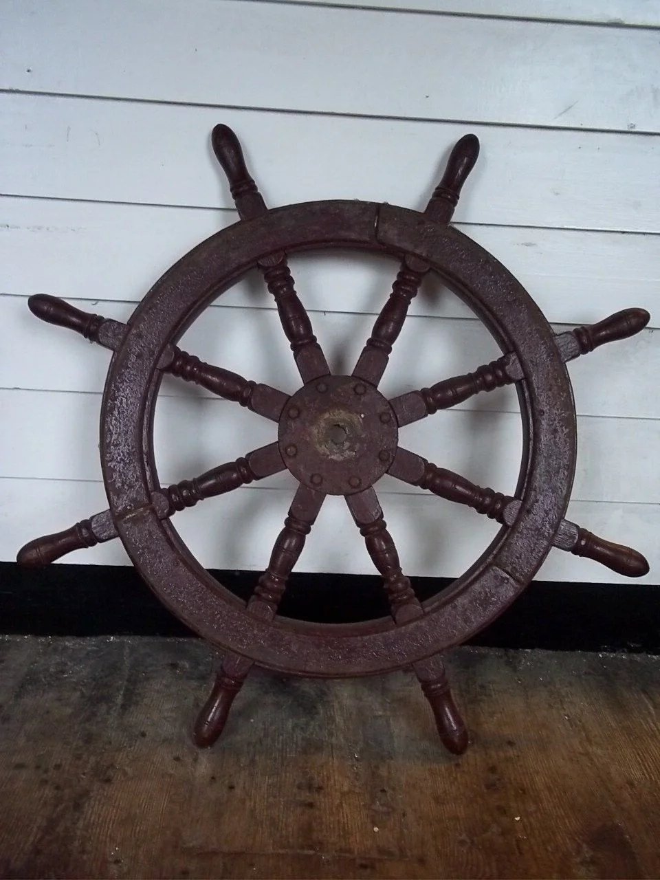 Vintage Ships Wheel From A Chinese Junk #4 - Image 3