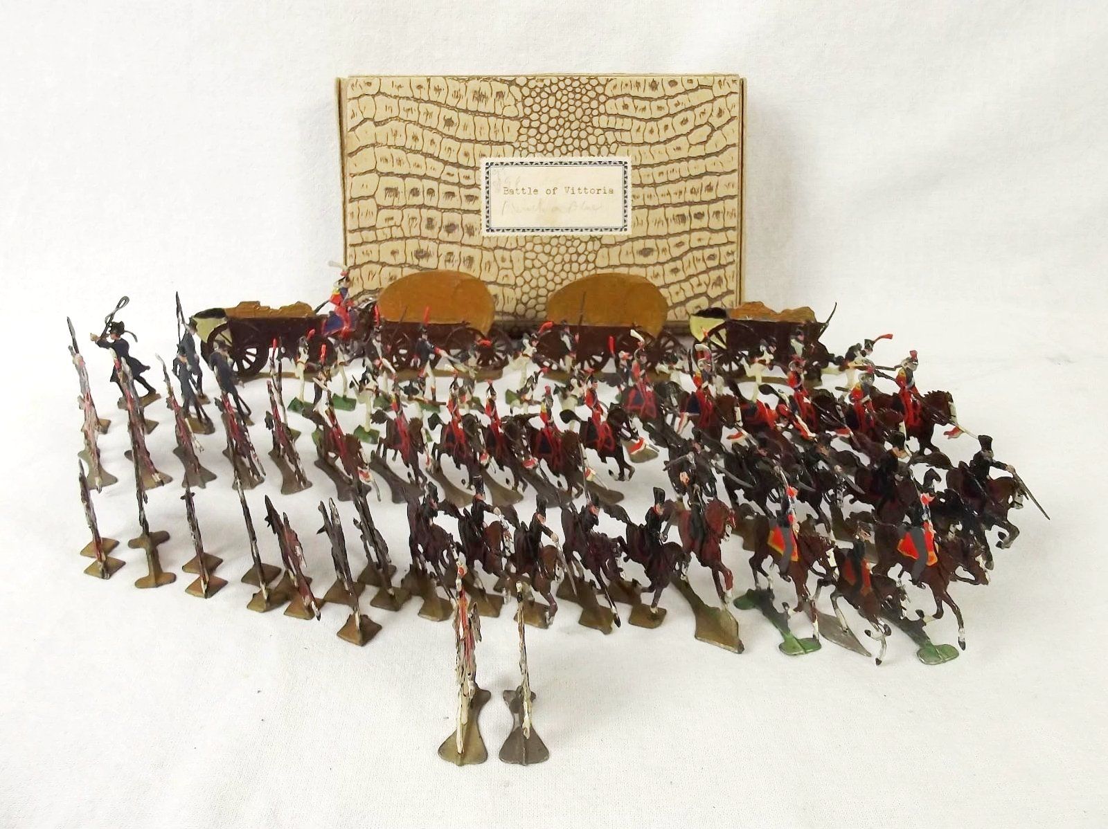 Vintage Tin Flat "Battle of Vittoria", Tinplate 72 Piece Soldiers