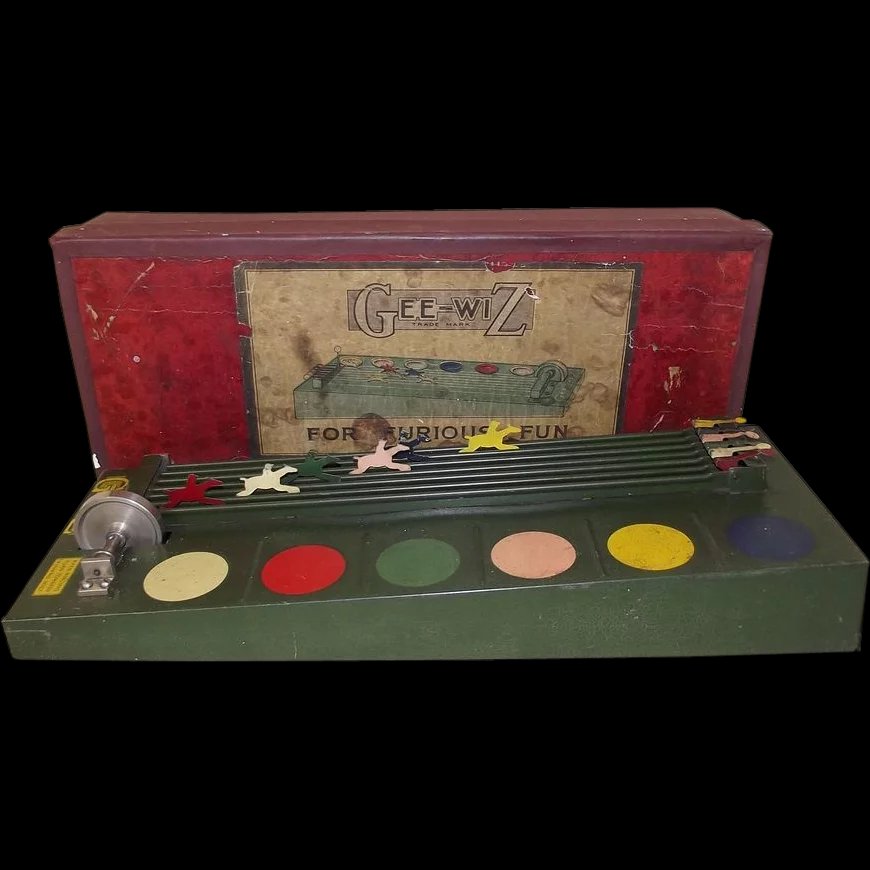 Vintage c1930s Gee Wiz Tinplate Horse Racing Game With Original Box