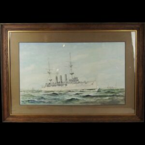 W. L. Wyllie Framed Watercolour Of A Monmouth Class Cruiser - Signed