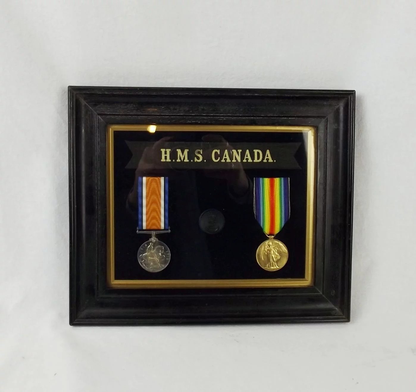 WW1 Framed Medal Pair - HMS Canada - A. Benson A.B.R.N.