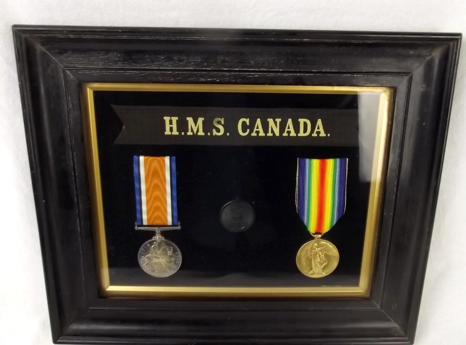 WW1 Framed Medal Pair - HMS Canada - A. Benson A.B.R.N. - Image 2