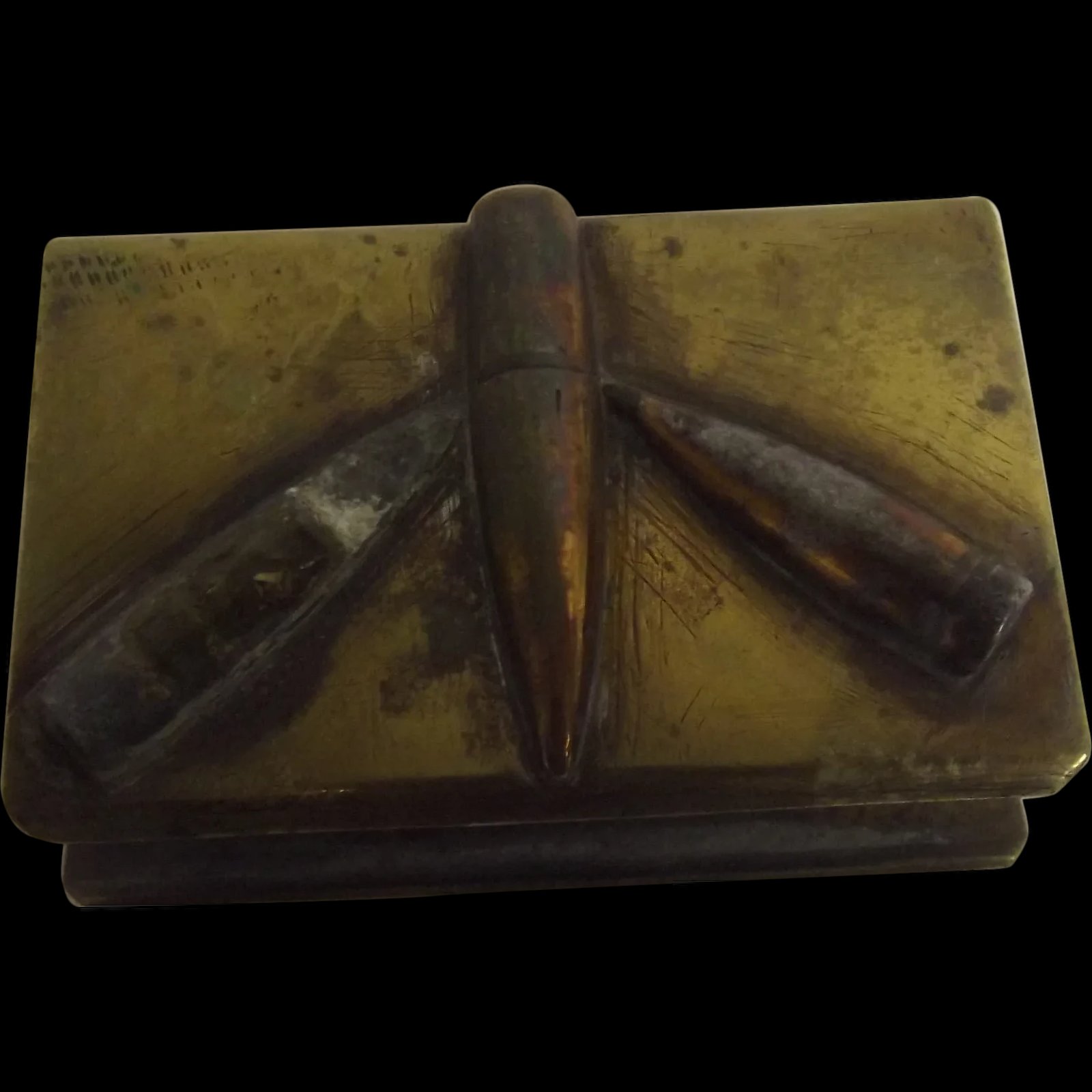 WW1 German Trench Art Matchbox Holder With Button And Bullet Heads