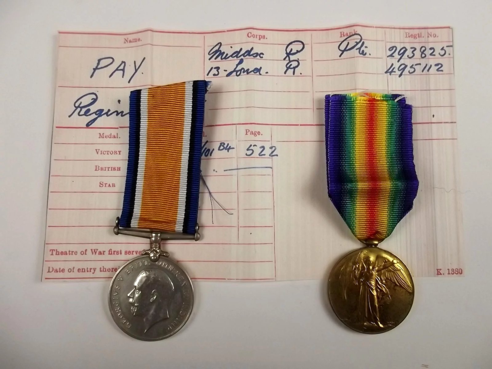 WW1 Medal Pair 293825 Pte. Reginald Pay Middlesex Regiment - Image 2