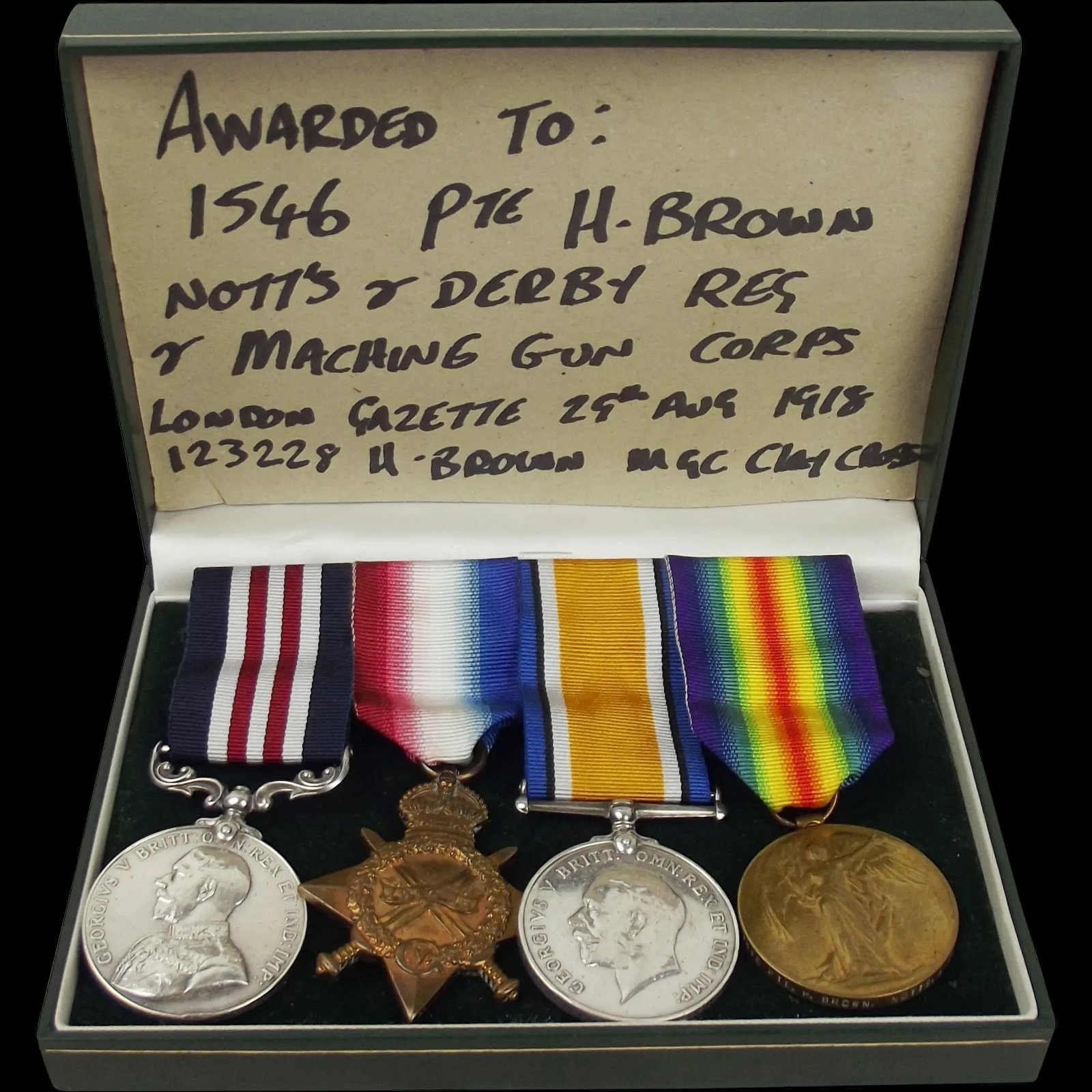WW1 Medal Set Awarded To 1546 Pte H. Brown Notts & Derby Regt
