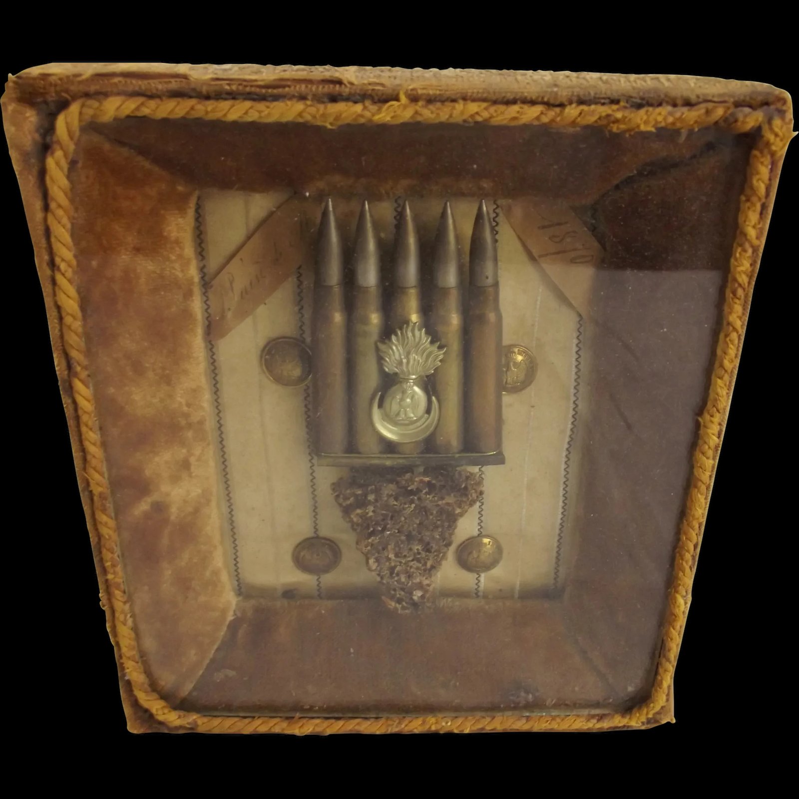 WW1 Siege of Paris 1870-1 Bullets with Buttons and Cap Badge