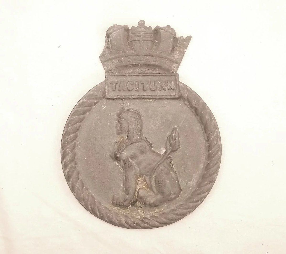 WW2 HMS Taciturn Submarine, Aluminium Ships Crest – Mess Badge - Unmounted