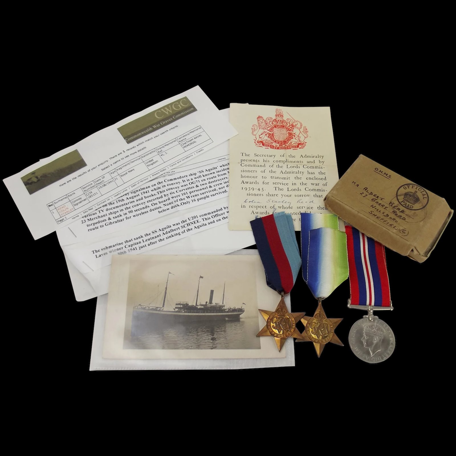 WW2 Medal Set – C.S. Read – SS Aguila Casualty