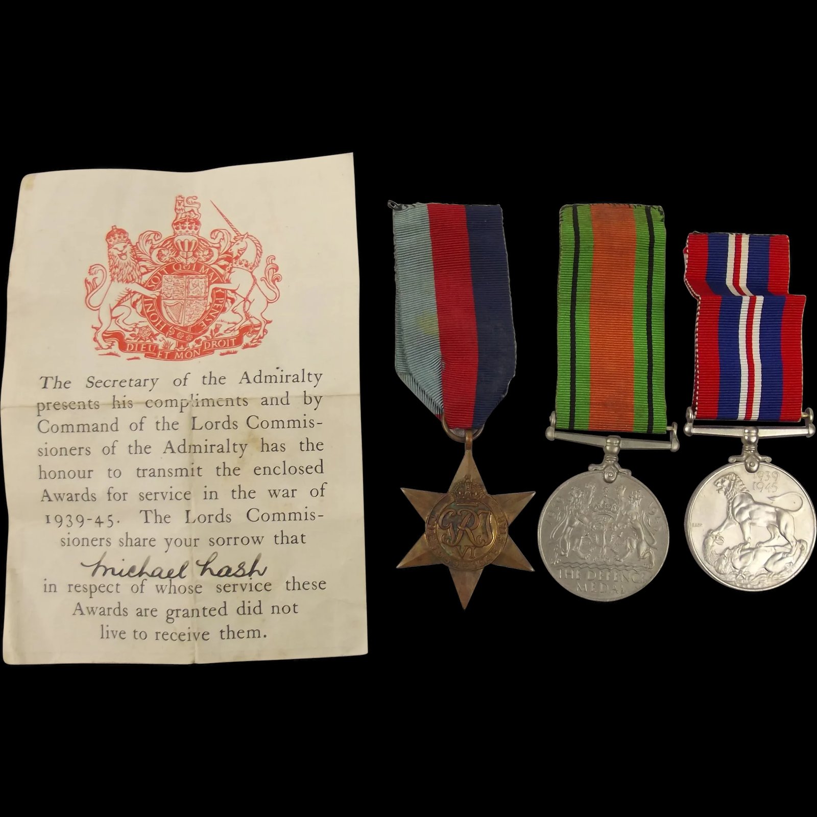 WW2 Medal Trio awarded to Michael Lash