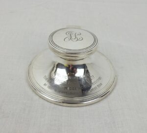 Walker & Hall Engraved Silver Capstan Inkwell c1918