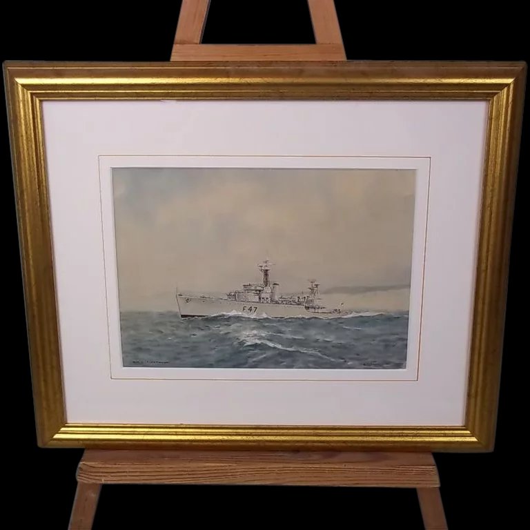 Watercolour Of HMS Fleetwood (F47) By Eric Erskine Tufnell - Grimsby Class Sloop