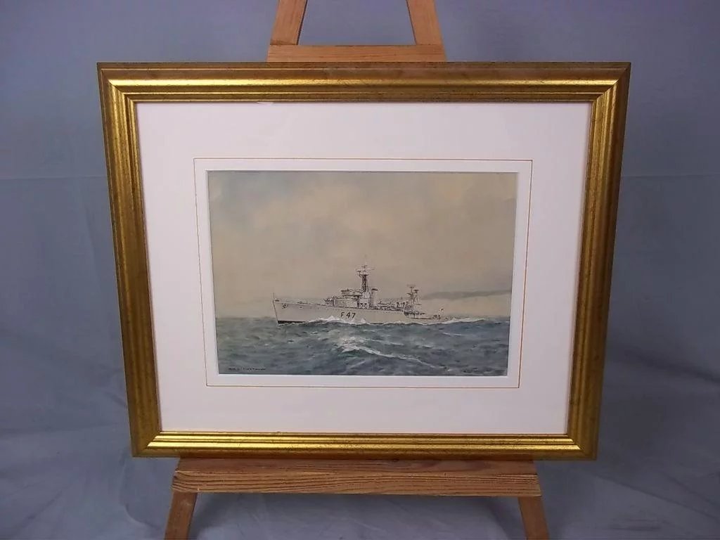 Watercolour Of HMS Fleetwood (F47) By Eric Erskine Tufnell - Grimsby Class Sloop - Image 2