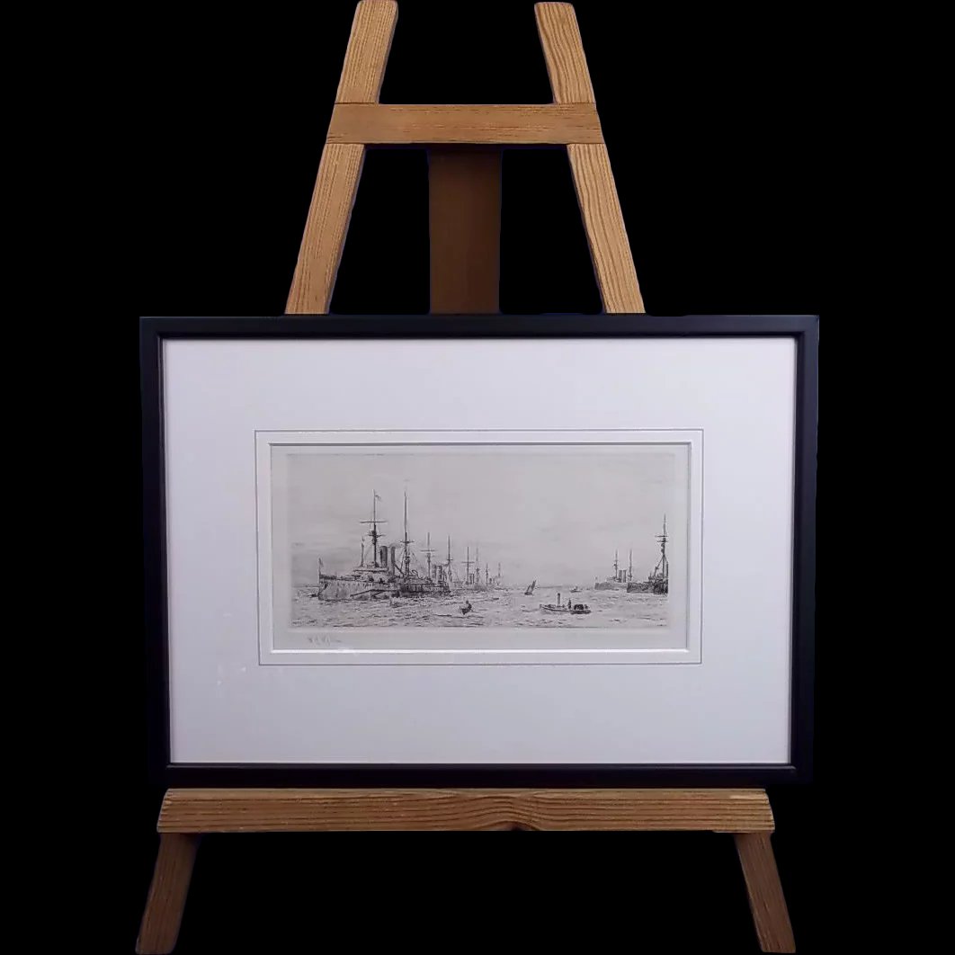 William L. Wyllie (1851-1931) - Etching- First World War Cruisers in Harbour -