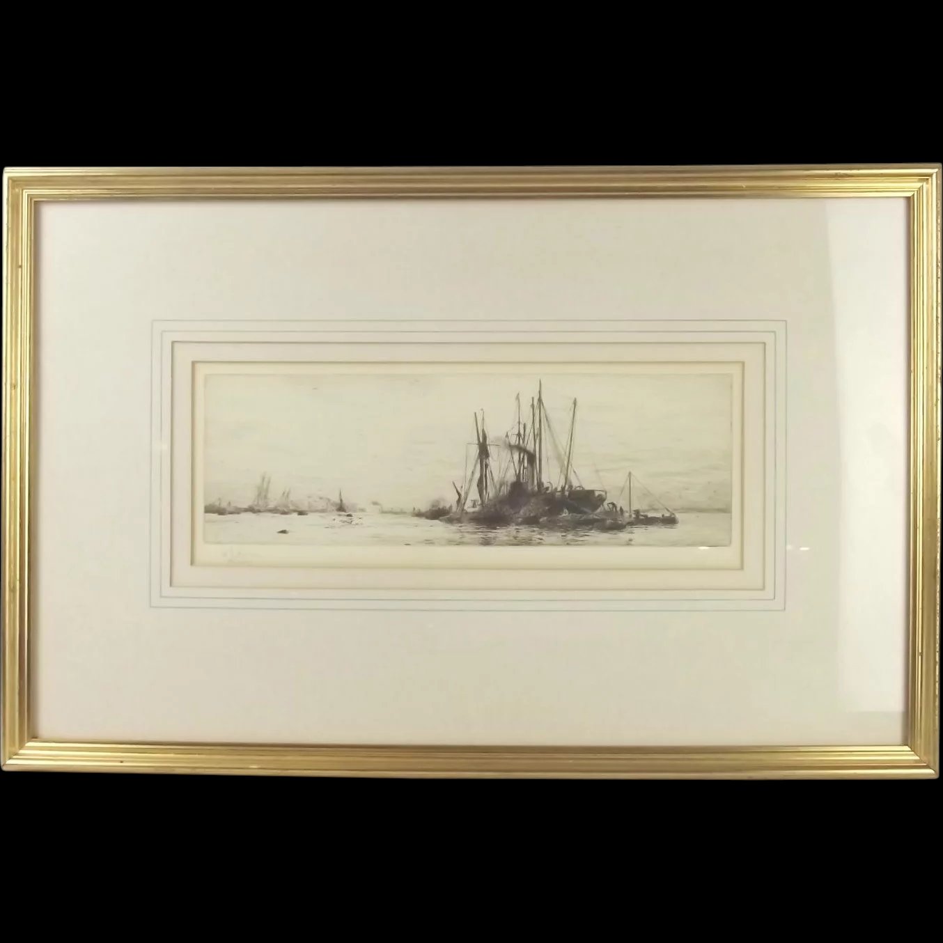 William L. Wyllie R.A. (1851-1931) Etching Of Coal Barges & Ships