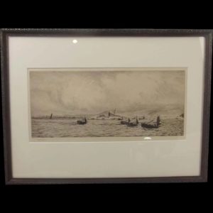 William L. Wyllie Signed Etching Of Fishing Boats Off The Coast