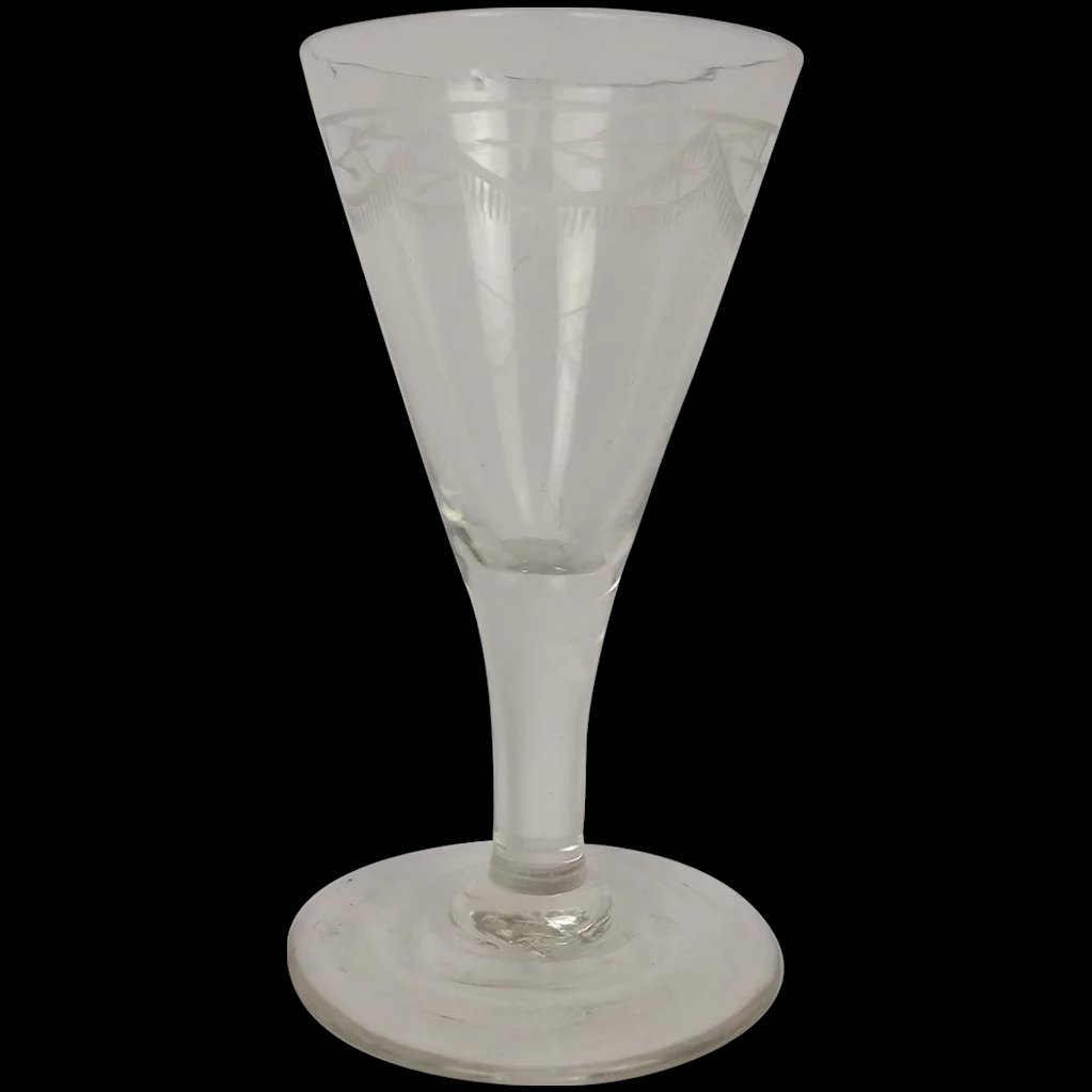 c1810 Funnel Shaped Etched Floral Swag Cordial Glass