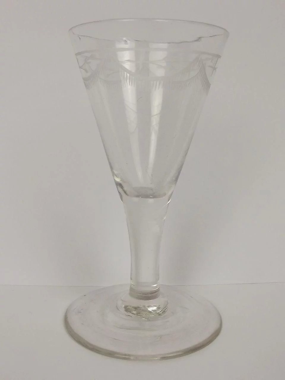 c1810 Funnel Shaped Etched Floral Swag Cordial Glass - Image 2