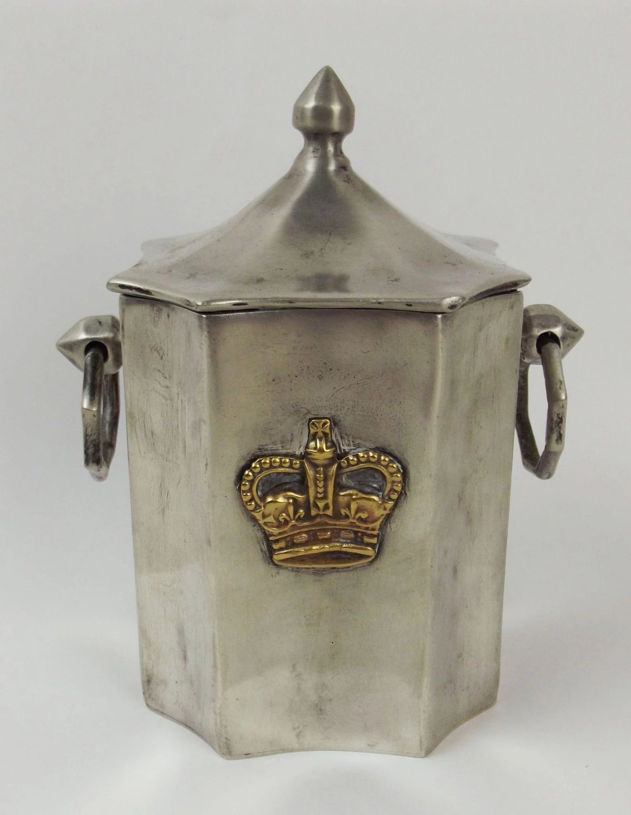 c1830 White Metal Lidded Tobacco Jar With Kings Crow Motif - Image 8
