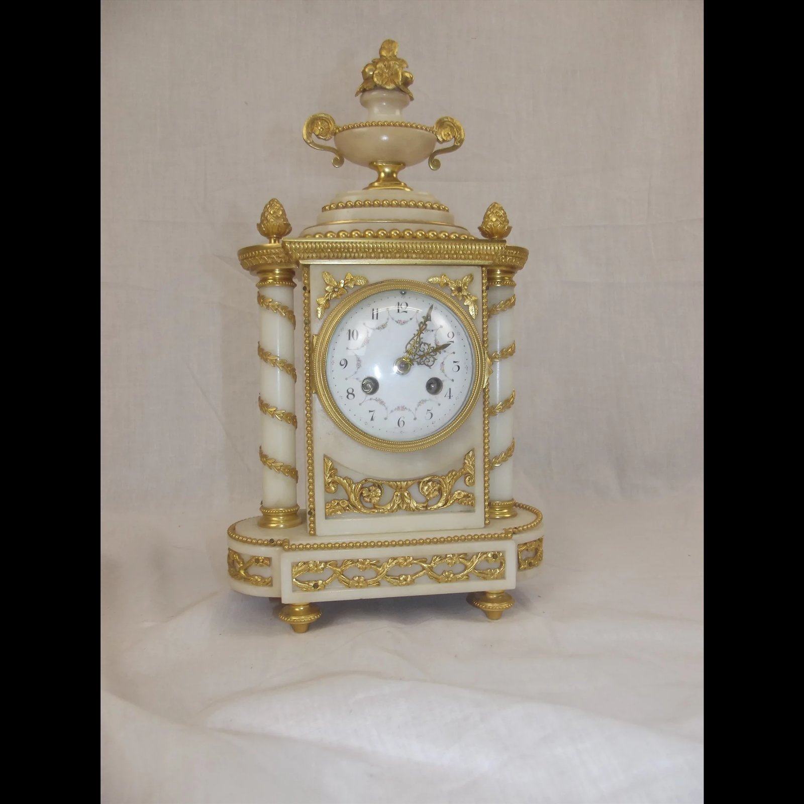 c1880 Striking French Ormolu And White Marble Mantle Clock