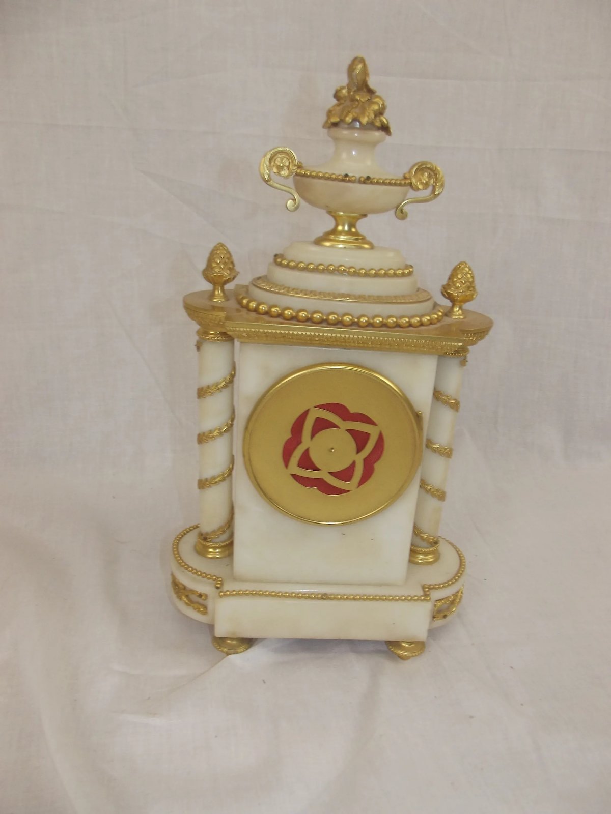 c1880 Striking French Ormolu And White Marble Mantle Clock - Image 4