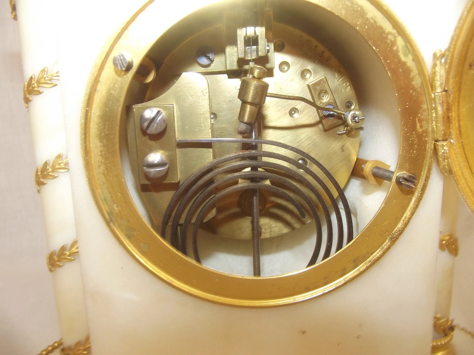 c1880 Striking French Ormolu And White Marble Mantle Clock - Image 8