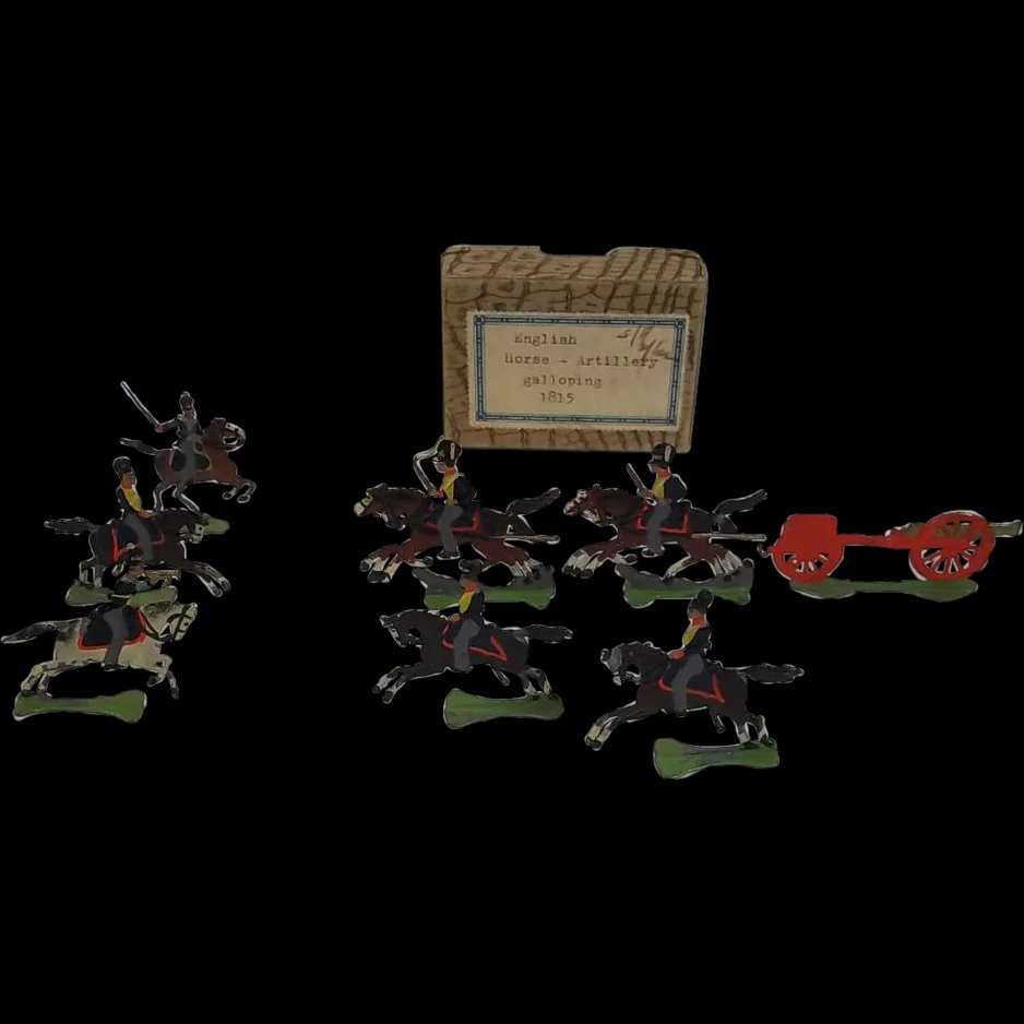 c1900/20 English Horse Artillery Galloping 1815 Vintage Tin Flats Boxed