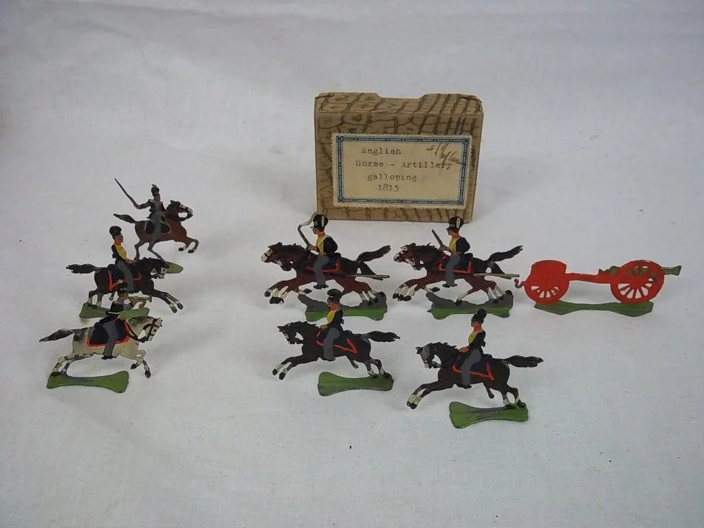 c1900/20 English Horse Artillery Galloping 1815 Vintage Tin Flats Boxed - Image 2