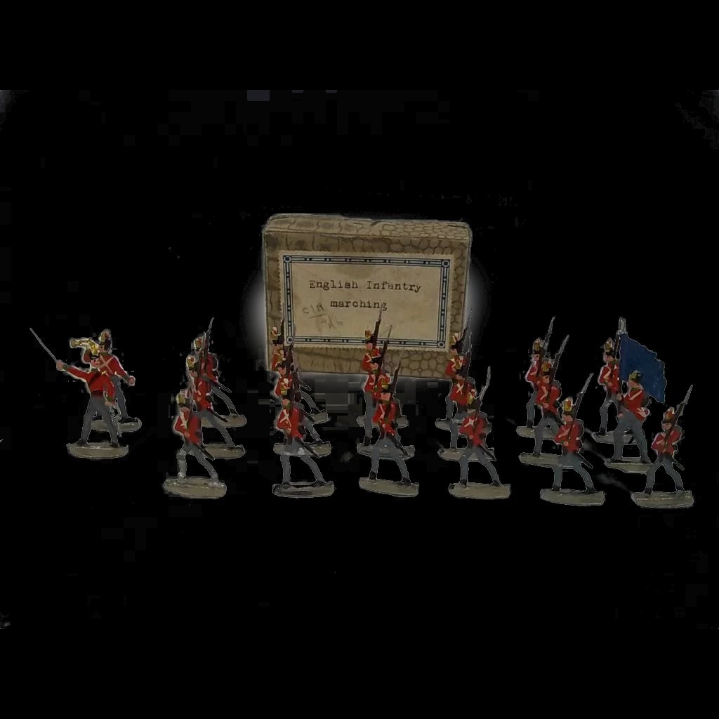 c1900/20 English Infantry Marching Vintage Tin Flats 20 Pieces. Boxed