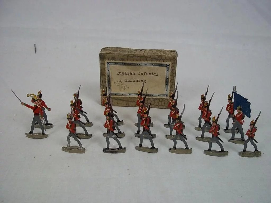 c1900/20 English Infantry Marching Vintage Tin Flats 20 Pieces. Boxed - Image 2