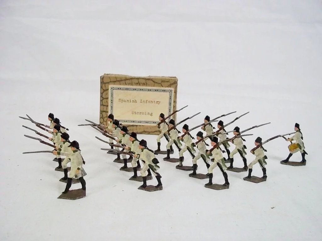 c1900/20 Spanish Infantry Storming Vintage Tin Flats 20 Pieces. Boxed
