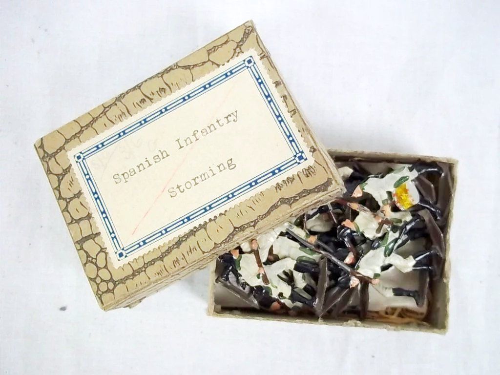 c1900/20 Spanish Infantry Storming Vintage Tin Flats 20 Pieces. Boxed - Image 2